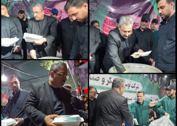 خدمت‌رسانی مدیرعامل توسعه نیشکر به مردم سوگوار در تشییع رهبر شهید انقلاب
